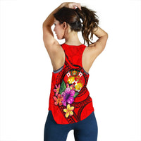 Tonga Polynesian Custom Personalised Women's Racerback Tank - Floral With Seal Red - Polynesian Pride