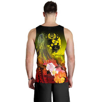 Tonga Custom Personalised Men's Tank Top - Humpback Whale with Tropical Flowers (Yellow) - Polynesian Pride