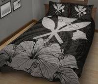 Hawaiian Kanaka Quilt Bed Set Hibiscus Polynesian Love Gray - Polynesian Pride
