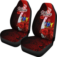 Cook Island Polynesian Car Seat Covers - Coat Of Arm With Hibiscus - Polynesian Pride