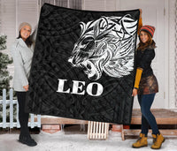 Sun In Leo Zodiac Premium Quilt Polynesian Tattoo Simple - White - Polynesian Pride