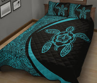 Hawaiian Polynesian Turtle Quilt Bed Set - Circle Style Blue - Polynesian Pride