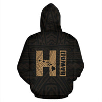 Polynesian Kakau Kanaka Map of Hawaii Zip Hoodie Gold - Polynesian Pride