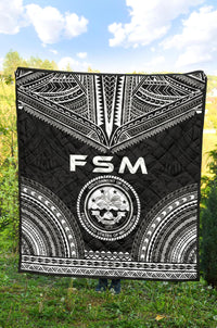 Federated States Of Micronesia Premium Quilt - FSM Seal Polynesian Chief Black Version - Polynesian Pride