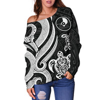 Yap Women Off Shoulder Sweater - White Tentacle Turtle - Polynesian Pride