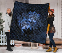 Hawaii Premium Quilt - Turtle Strong Pattern Hibiscus Plumeria Blue AH - Polynesian Pride