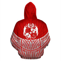Tonga Polynesian Custom Zip up Hoodie Red Pride Map and Seal - Polynesian Pride
