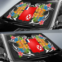 Wallis & Futuna Auto Sun Shades - Coat Of Arms With Tropical Flowers - Polynesian Pride