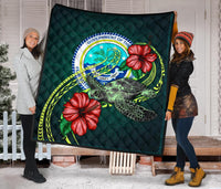 Federated States of Micronesia Premium Quilt - Green Turtle Hibiscus - Polynesian Pride