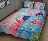 Hawaii Map Kanaka Hibiscus Polynesian Turtle Swimming Quilt Bed Set - Sweet Dream Style - Polynesian Pride