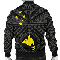 Papua New Guinea Men's Bomber Jacket - Flag With Polynesian Patterns (Black) - Polynesian Pride