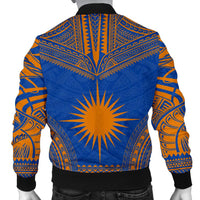 Marshall Islands Flag Polynesian Chief Men's Bomber Jacket - Polynesian Pride