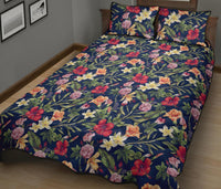 Tropical Hibiscus Red And Plumeria White Quilt Bed Set - Polynesian Pride