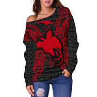 Papua New Guinea Polynesian Shoulder Sweater Map Red - Polynesian Pride