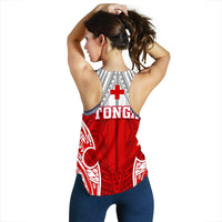 Tonga Polynesian Women's Racerback Tank - Pattern With Seal Red Version - Polynesian Pride