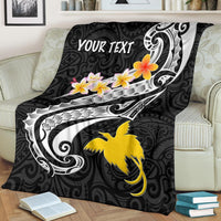 Papua New Guinea Custom Personalised Premium Blanket - PNG Seal Polynesian Patterns Plumeria (Black) - Polynesian Pride