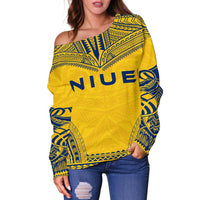 Niue Flag Polynesian Chief Women's Off Shoulder Sweater - Polynesian Pride