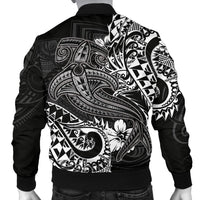 Polynesian Men's Bomber Jacket - White Shark Polynesian Tattoo - Polynesian Pride