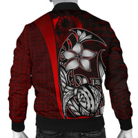 Pohnpei Micronesia Men's Bomber Jackets Red - Turtle With Hook - Polynesian Pride
