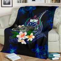 Samoa Polynesian Premium Blanket - Turtle With Plumeria Flowers - Polynesian Pride