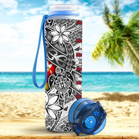 Tonga Custom Personalised Hydro Tracking Bottle White - Turtle Plumeria Banana Leaf - Polynesian Pride