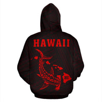 Polynesian Kakau Hammerhead Shark Map of Hawaii Zip Hoodie Red - Polynesian Pride