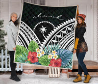 Chuuk Premium Quilt - Chuuk Coat of Arms & Polynesian Tropical Flowers White - Polynesian Pride