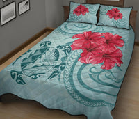Hawaii Polynesian Turtle Hibiscus Blue Quilt Bed Set - Bless Style - Polynesian Pride