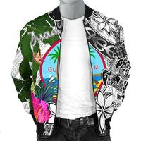 Guam Men's Bomber Jacket White - Turtle Plumeria Banana Leaf - Polynesian Pride