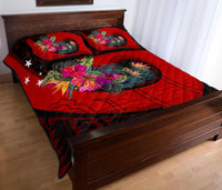 Papua New Guinea Quilt Bed Set - Polynesian Hook And Hibiscus (Red) - Polynesian Pride