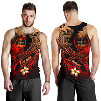 Guam Polynesian Men's Tank Top - Plumeria Flowers And Waves Red - Polynesian Pride