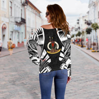 Vanuatu Women's Off Shoulder Sweater - Polynesian Tattoo Black - Polynesian Pride