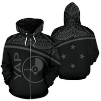 Yap All Over Zip up Hoodie Micronesia Curve Style Unisex Black - Polynesian Pride