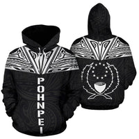 Pohnpei All Over Hoodie Neck Style Unisex Black - Polynesian Pride