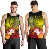 Pohnpei Men's Tank Top - Humpback Whale with Tropical Flowers (Yellow) Yellow - Polynesian Pride