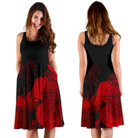 Hawaii Hibiscus Black And Red Women's Dress - Polynesian Pride