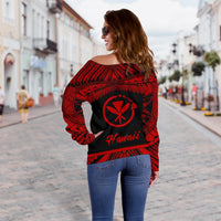 Hawaii Polynesian Custom Personalised Women's Off Shoulder Sweater - Hawaii Pride Red Version - Polynesian Pride