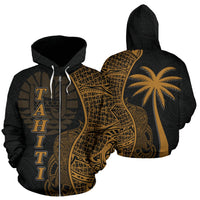 Tahiti Polynesian Zip up Hoodie Coconut Tree Gold Unisex Gold - Polynesian Pride