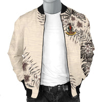 Vanuatu Men's Bomber Jacket - The Beige Hibiscus - Polynesian Pride
