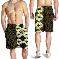 Hawaii Plumeria Kanaka Polynesian Men's Shorts - Curtis Style - Gold - Polynesian Pride