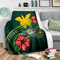 Papua New Guinea Polynesian Premium Blanket - Green Turtle Hibiscus - Polynesian Pride