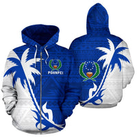 Pohnpei Zip up Hoodie Pohnpei Flag Coconut Tree Unisex Blue - Polynesian Pride