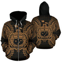 Samoa Polynesian All Over Zip up Hoodie Map Gold Unisex Gold - Polynesian Pride