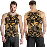 Guam Polynesian Men's Tank Top - Guam Gold Seal with Polynesian Tattoo Gold - Polynesian Pride