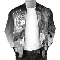 Custom Personalised Samoa Men's Bomber Jacket- Humpback Whale with Tropical Flowers (White) - Polynesian Pride