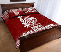 New Caledonia Quilt Bed Set - New Caledonia Coat Of Arms Polynesian Tattoo Red Fog Style - Polynesian Pride