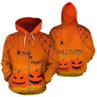 Halloween All Over Zip up Hoodie Trick Or Treat Unisex Orange - Polynesian Pride