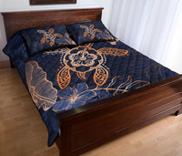 Hawaii Kakau Polynesian Turtle Map Quilt Bed Set - Indigo - Polynesian Pride