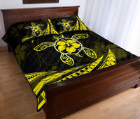 Hawaii Quilt Bed Set - Hibiscus Turtle Tribal Waves Yellow - Polynesian Pride