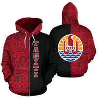 Tahiti Zip Hoodie Tahiti Flag Polynesian Tattoo Half Unisex RED - Polynesian Pride